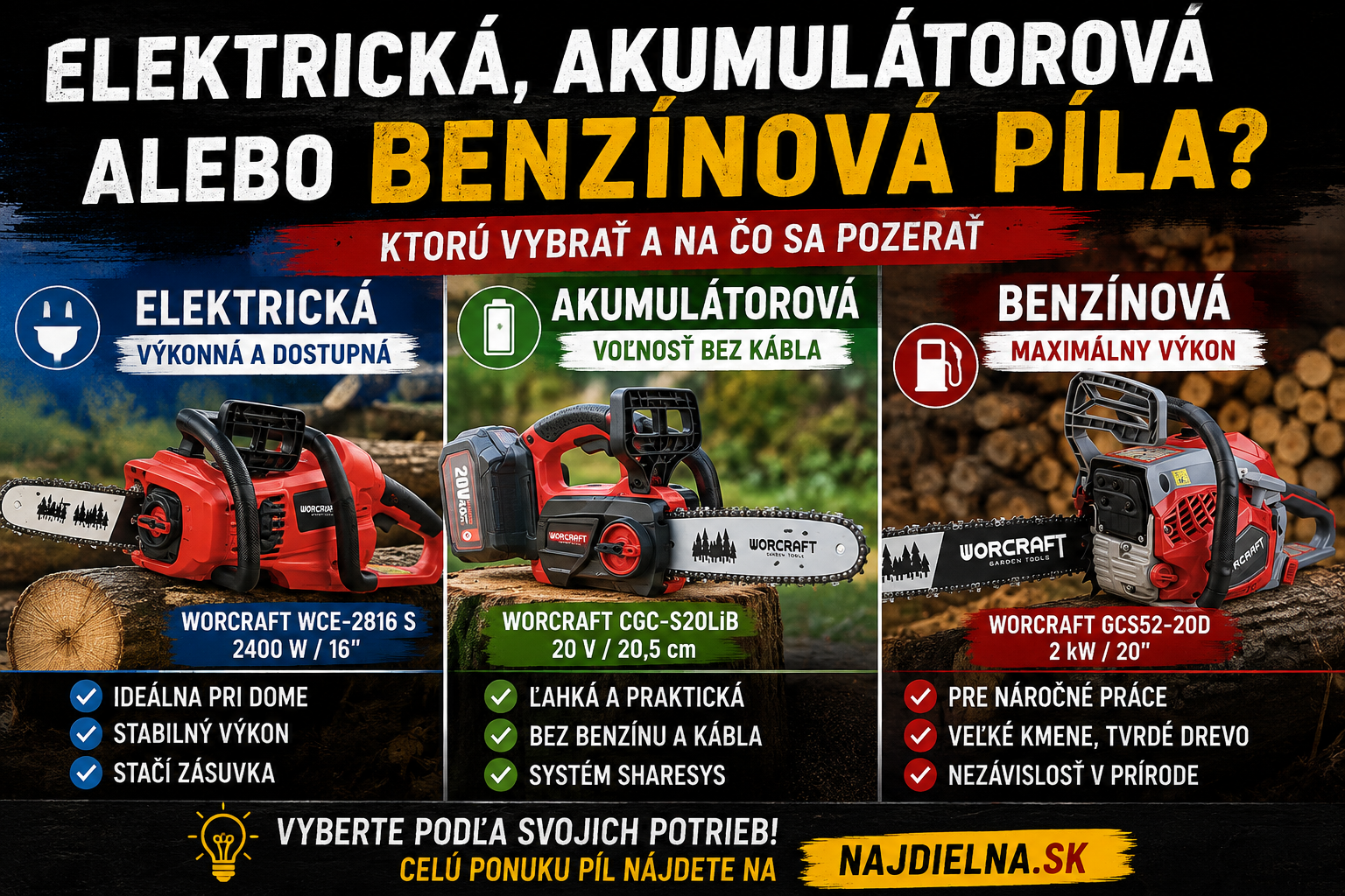 Elektrická, akumulátorová alebo benzínová píla – ktorú vybrať?